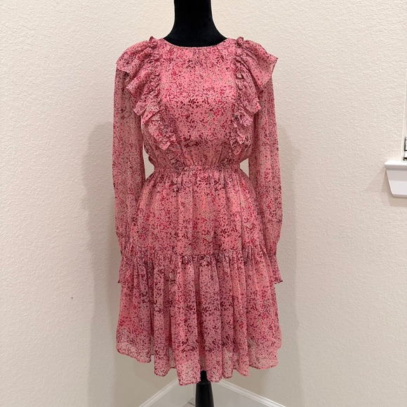 Rachel‎ Parcell Pink Chiffon Ruffle Long Sleeve Sheer Dress Women's XS - Picture 8 of 9